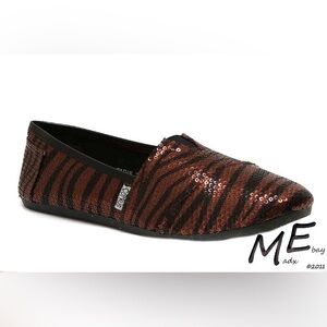 Corkys Zebra Sequin Slip On Flats Women 6 Brown Metallic